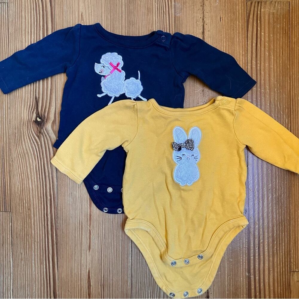 Garanimals yellow navy poodle bunny long sleeve onesies SIZE‎ 0-3M